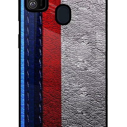 BMW Stripes Samsung M21 2020 Glass Case Back Cover by Casekaro
