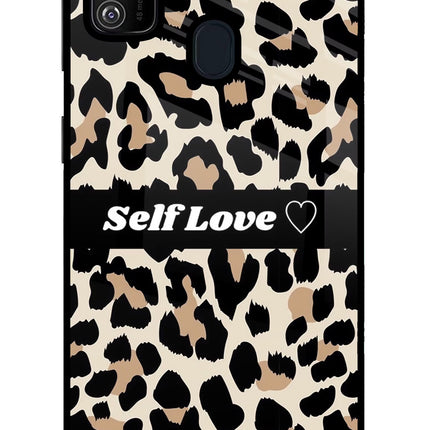 Leopard Print Self Love Samsung M21 2020 Glass Case Back Cover by Casekaro
