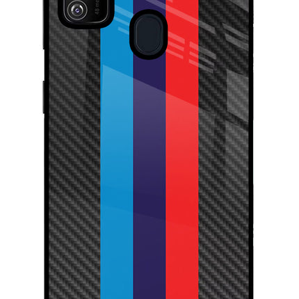 BMW Stripes Pattern Samsung M21 2020 Glass Case Back Cover by Casekaro