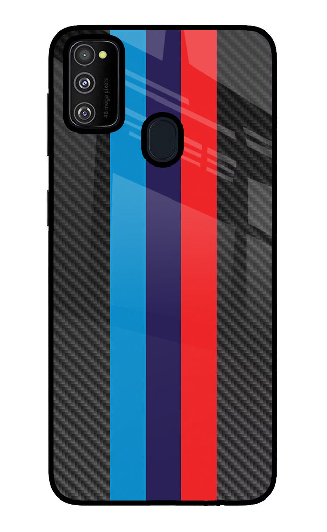BMW Stripes Pattern Samsung M21 2020 Glass Case Back Cover by Casekaro