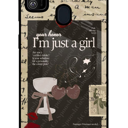 I am just a girl Samsung M21 2020 Glass Case Back Cover by Casekaro