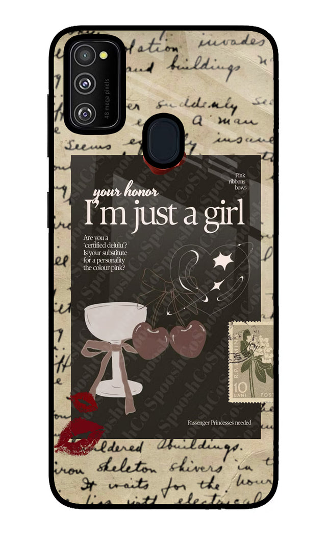 I am just a girl Samsung M21 2020 Glass Case Back Cover by Casekaro