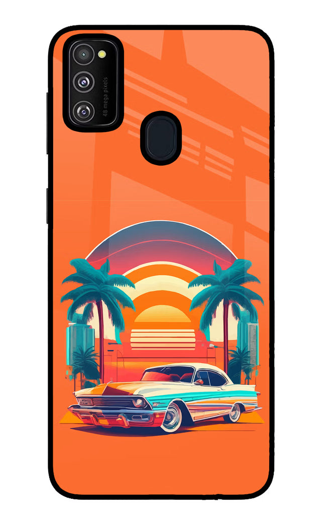 Palm Drive 80s Samsung M21 2020 Glass Case Back Cover by Casekaro