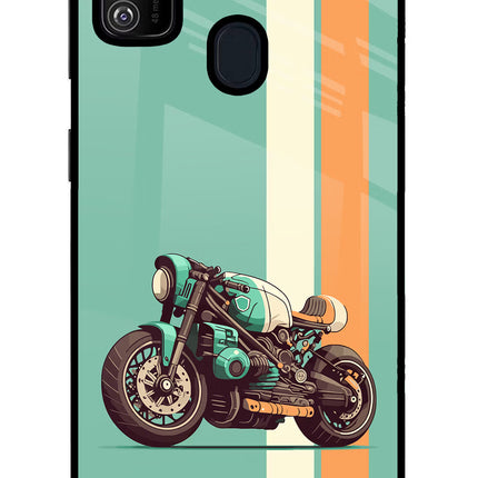 Striped Moto Drift Samsung M21 2020 Glass Case Back Cover by Casekaro