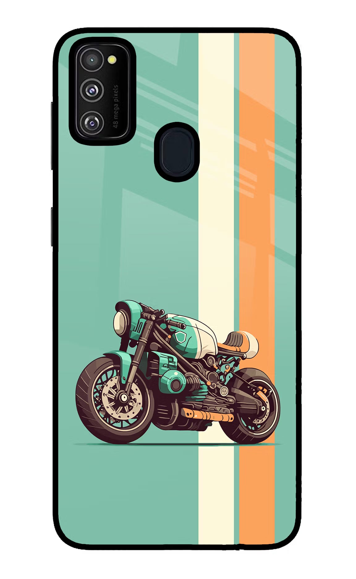 Striped Moto Drift Samsung M21 2020 Glass Case Back Cover by Casekaro