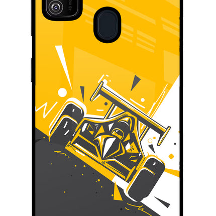 Track King Samsung M21 2020 Glass Case Back Cover by Casekaro