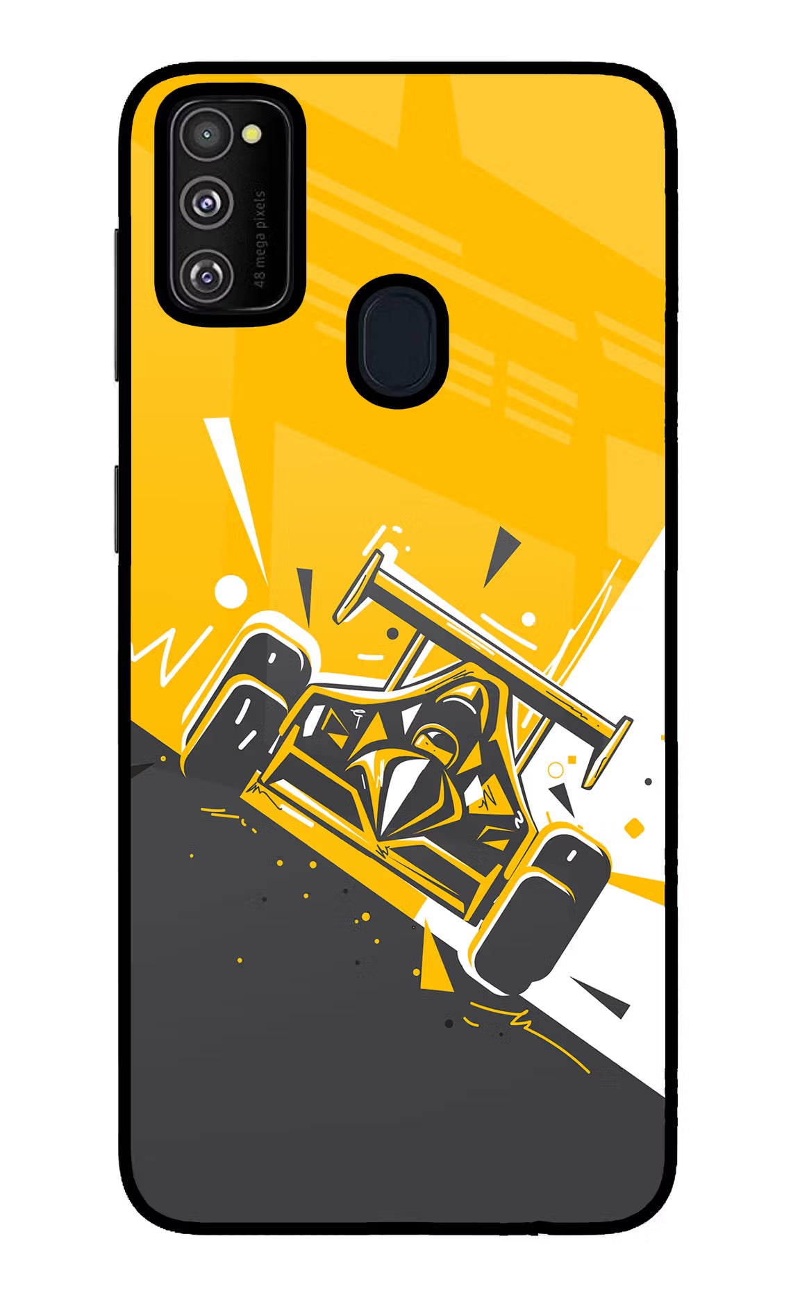 Track King Samsung M21 2020 Glass Case Back Cover by Casekaro
