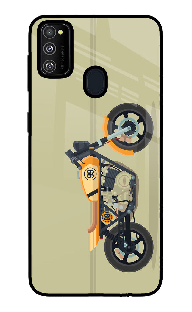 Vertical Speedster Samsung M21 2020 Glass Case Back Cover by Casekaro