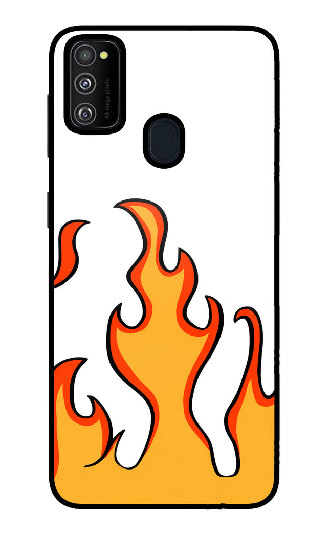 Fired Up – White Samsung M21 2020 Glass Case Back Cover by Casekaro
