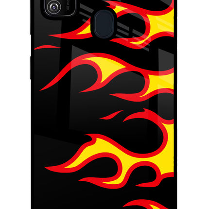 Side Sweep Flames Samsung M21 2020 Glass Case Back Cover by Casekaro