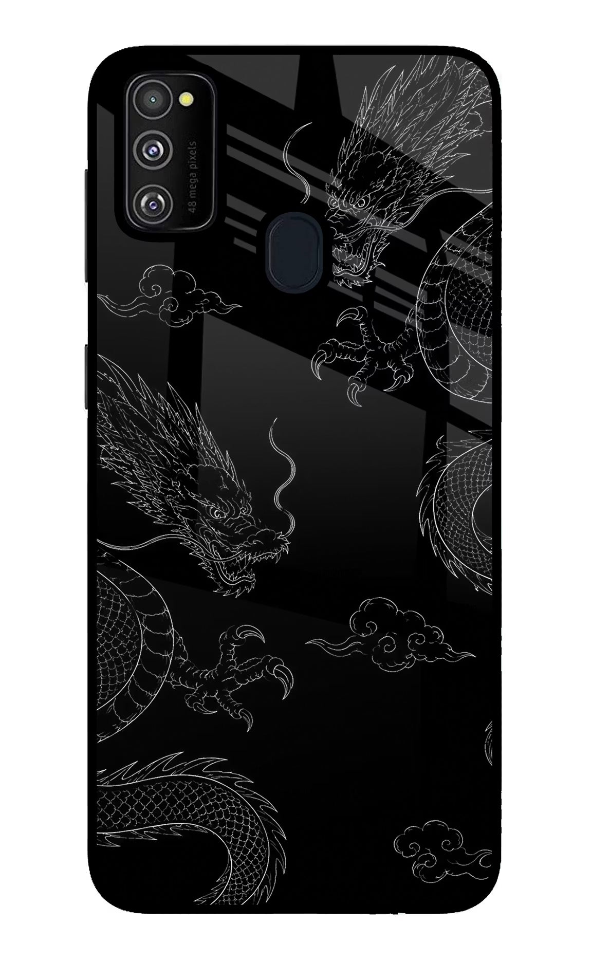 Twin Dragons Samsung M21 2020 Glass Case Back Cover by Casekaro