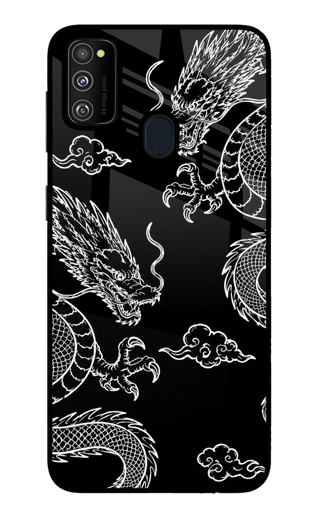 Twin Dragons Samsung M21 2020 Glass Case Back Cover by Casekaro