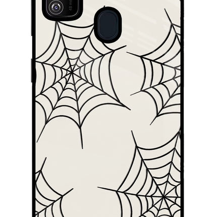 Spider Web Samsung M21 2020 Glass Case Back Cover by Casekaro