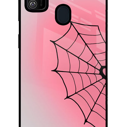 Pink Web Samsung M21 2020 Glass Case Back Cover by Casekaro
