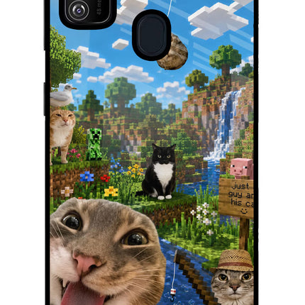 Minecraft Cat Chaos Samsung M21 2020 Glass Case Back Cover by Casekaro