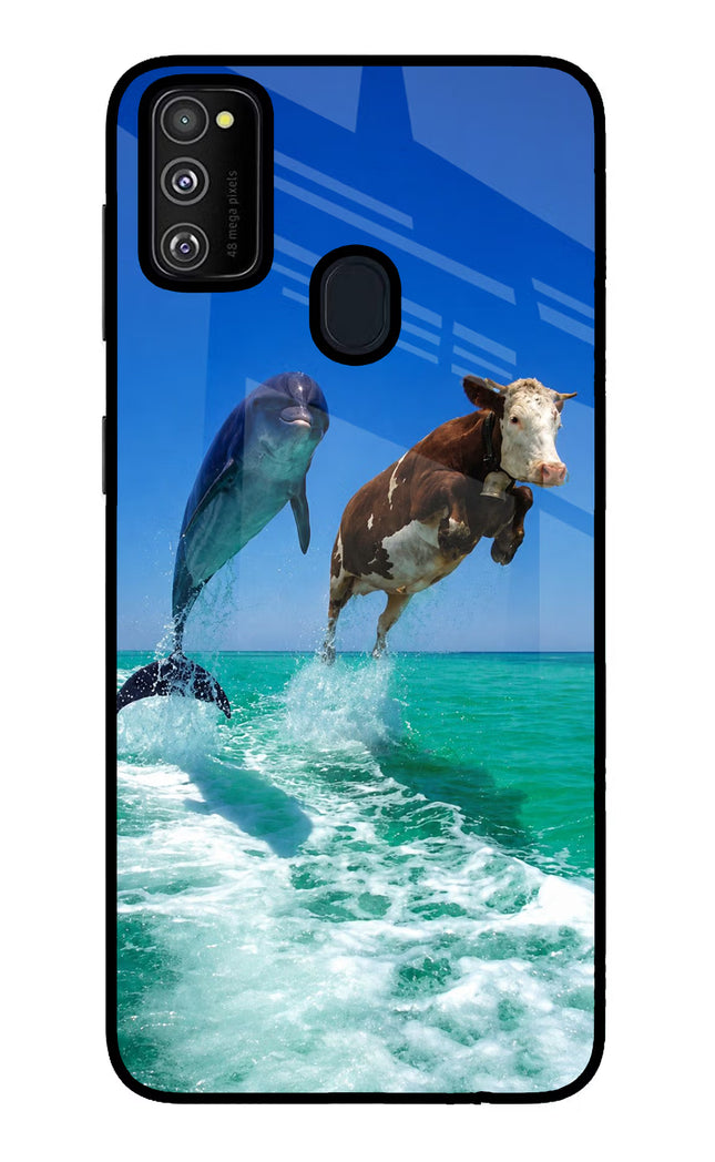 Dolphin vs Cow Samsung M21 2020 Glass Case Back Cover by Casekaro