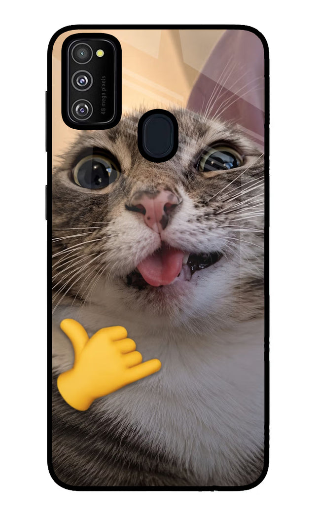 Silly Cat Call Samsung M21 2020 Glass Case Back Cover by Casekaro