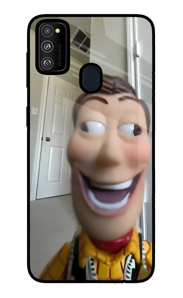 Side Eye Woody Samsung M21 2020 Glass Case Back Cover by Casekaro