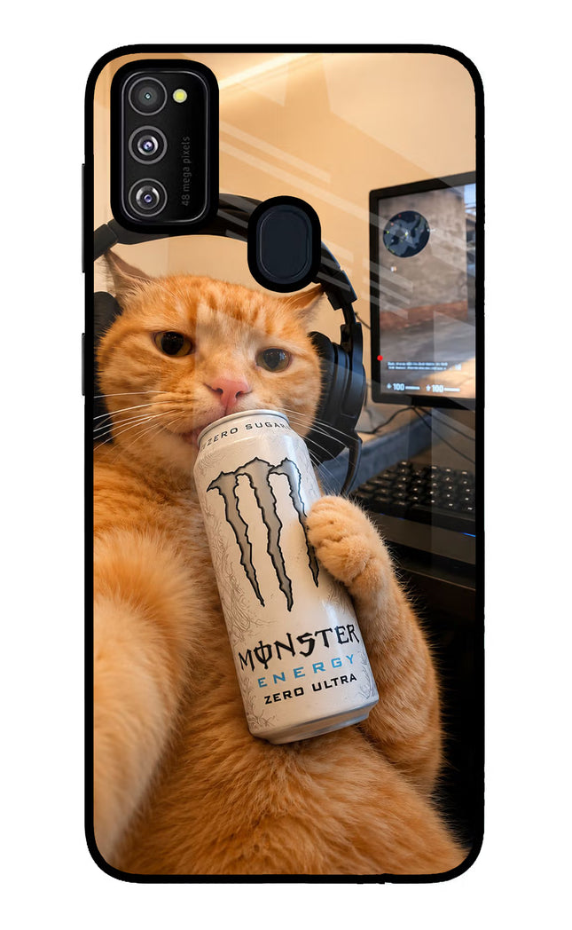 Gamer Cat Energy Samsung M21 2020 Glass Case Back Cover by Casekaro