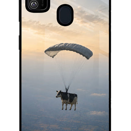 Skydiving Cow Samsung M21 2020 Glass Case