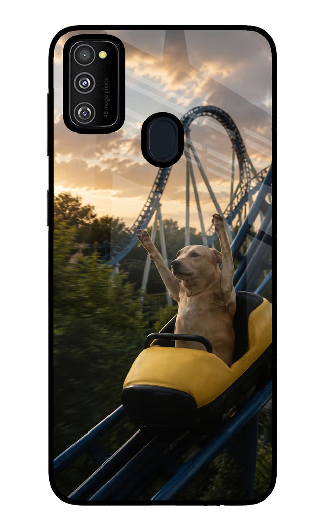 Rollercoaster Dog Samsung M21 2020 Glass Case Back Cover by Casekaro