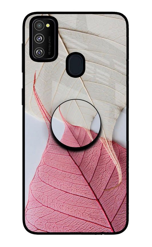 White Pink Leaf Samsung M21 2020 Glass Case