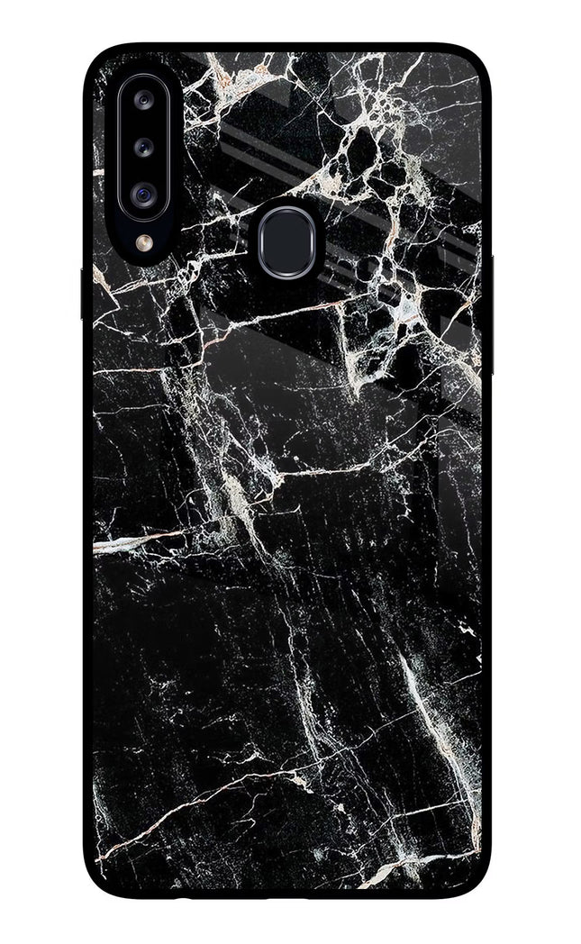 Black Marble Texture Samsung A20s Glass Case Back Cover by Casekaro