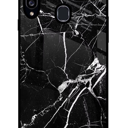 Black Marble Pattern Samsung A20s Glass Case Back Cover by Casekaro