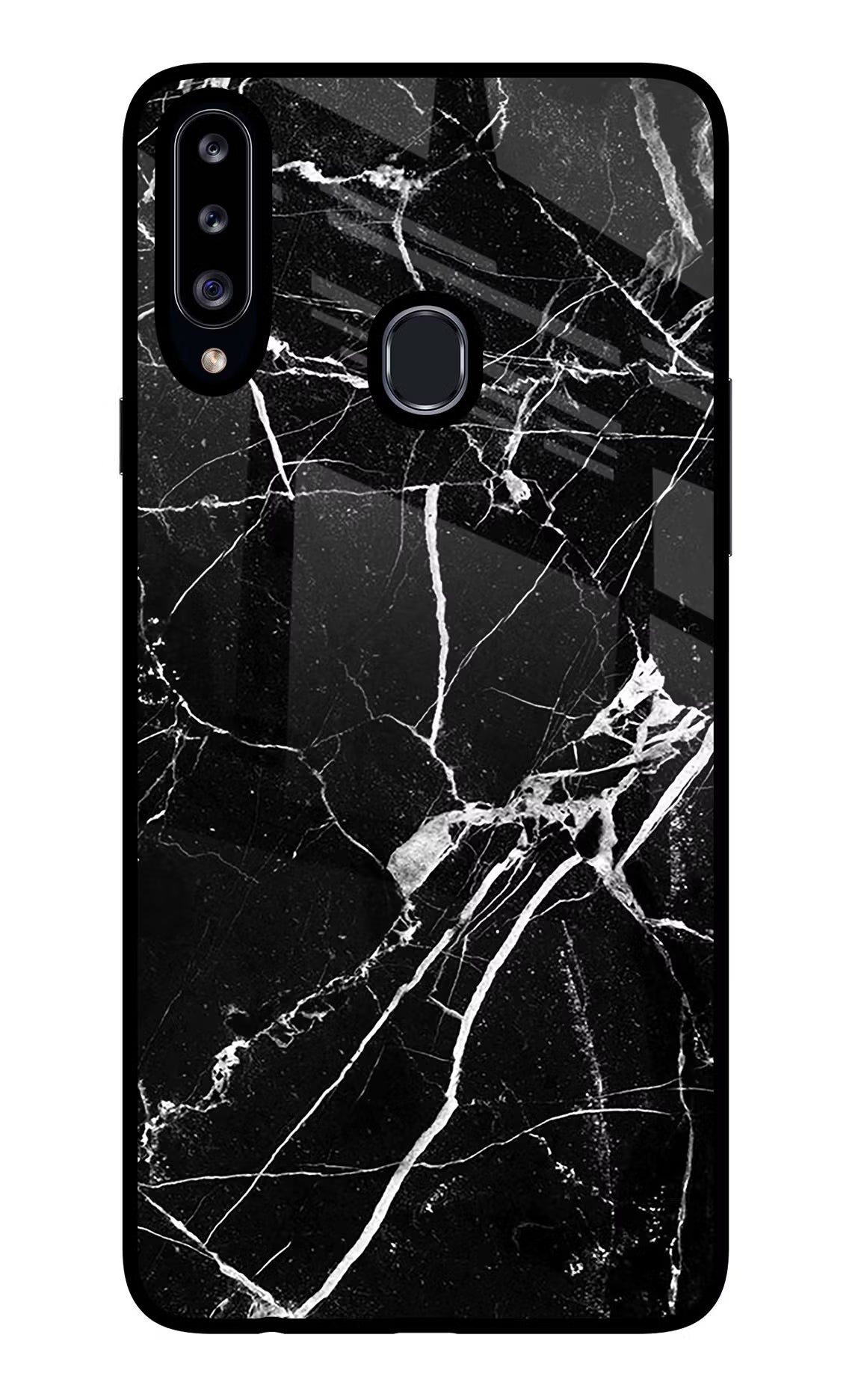 Black Marble Pattern Samsung A20s Glass Case Back Cover by Casekaro
