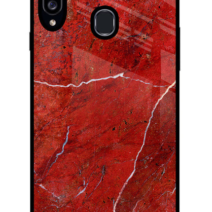 Red Marble Design Samsung A20s Glass Case Back Cover by Casekaro
