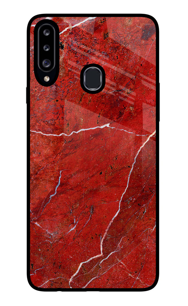 Red Marble Design Samsung A20s Glass Case Back Cover by Casekaro