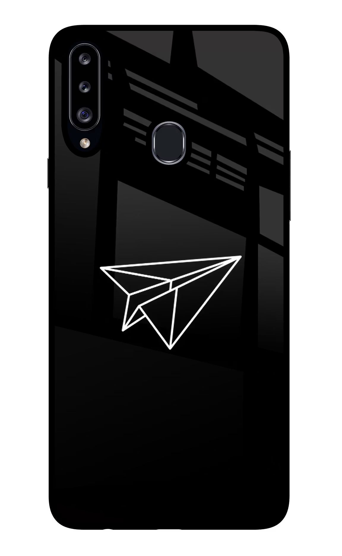 Paper Plane White Samsung A20s Glass Case Back Cover by Casekaro