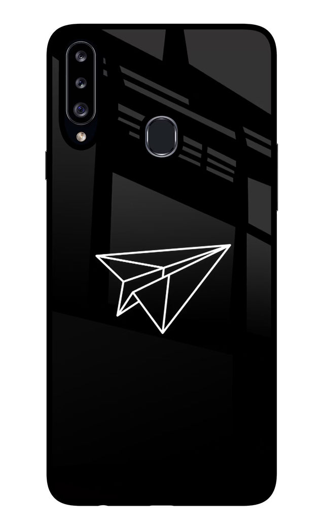 Paper Plane White Samsung A20s Glass Case Back Cover by Casekaro
