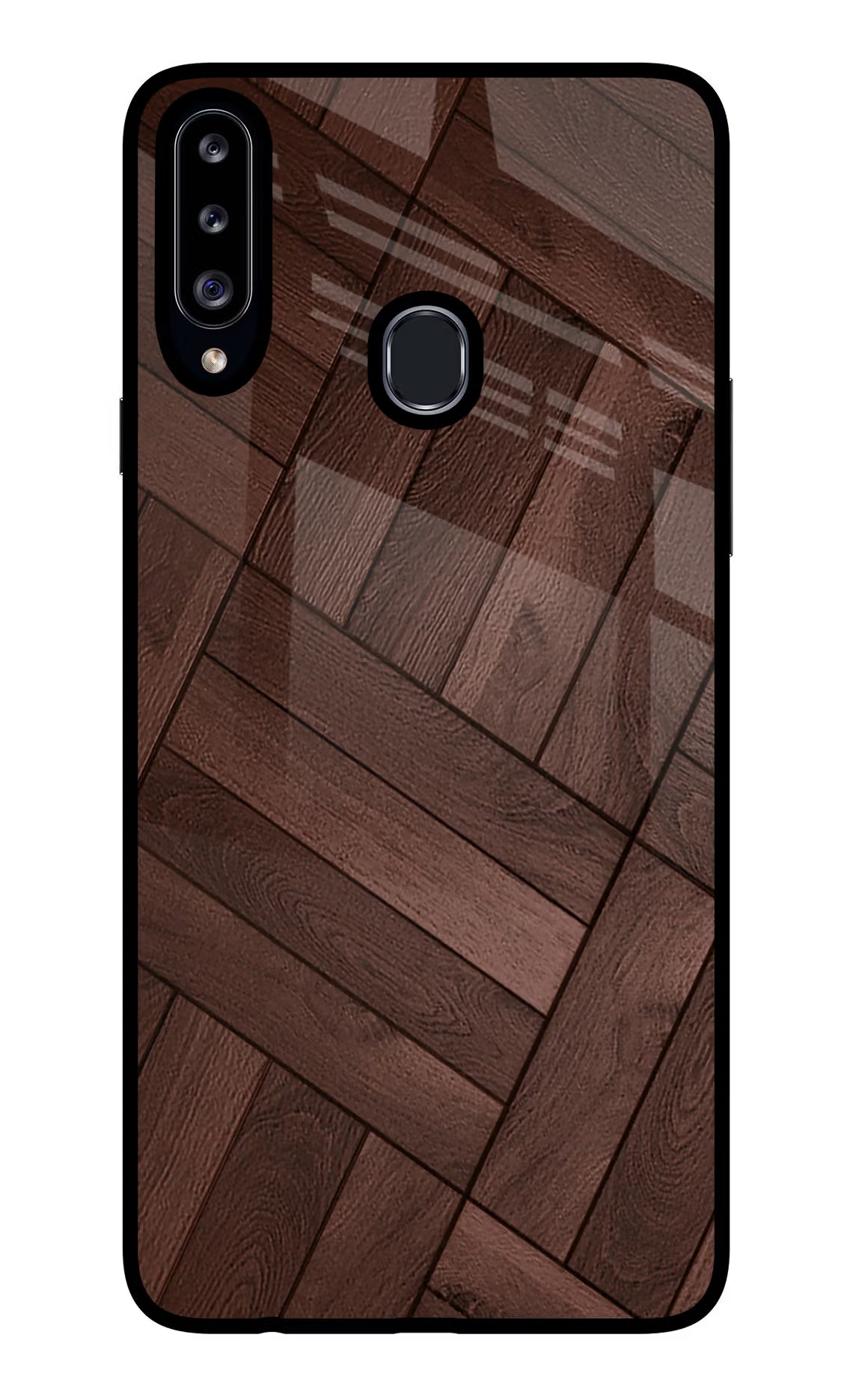 Wooden Texture Design Samsung A20s Glass Case Back Cover by Casekaro