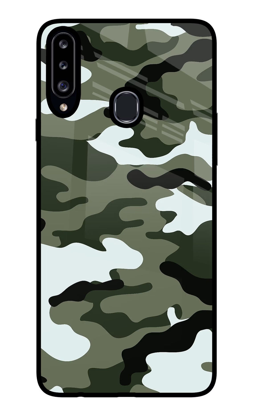 Camouflage Samsung A20s Back Cover, Glass case