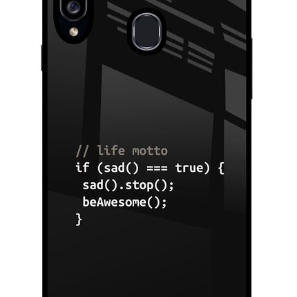 Life Motto Code Samsung A20s Glass Case Back Cover by Casekaro