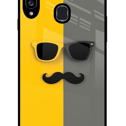 Sunglasses with Mustache Samsung A20s Glass Case Back Cover by Casekaro