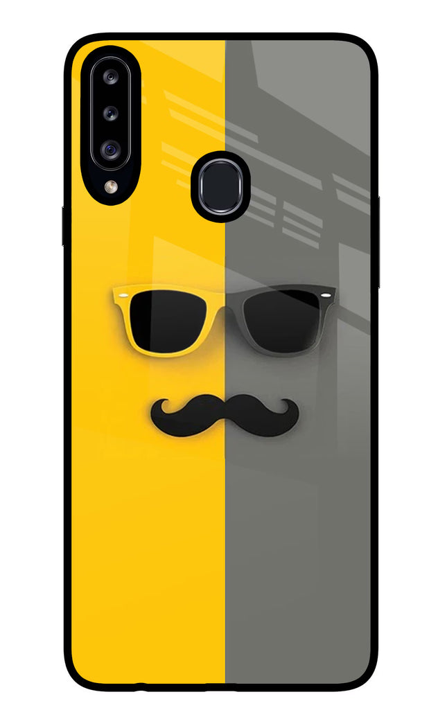 Sunglasses with Mustache Samsung A20s Glass Case Back Cover by Casekaro