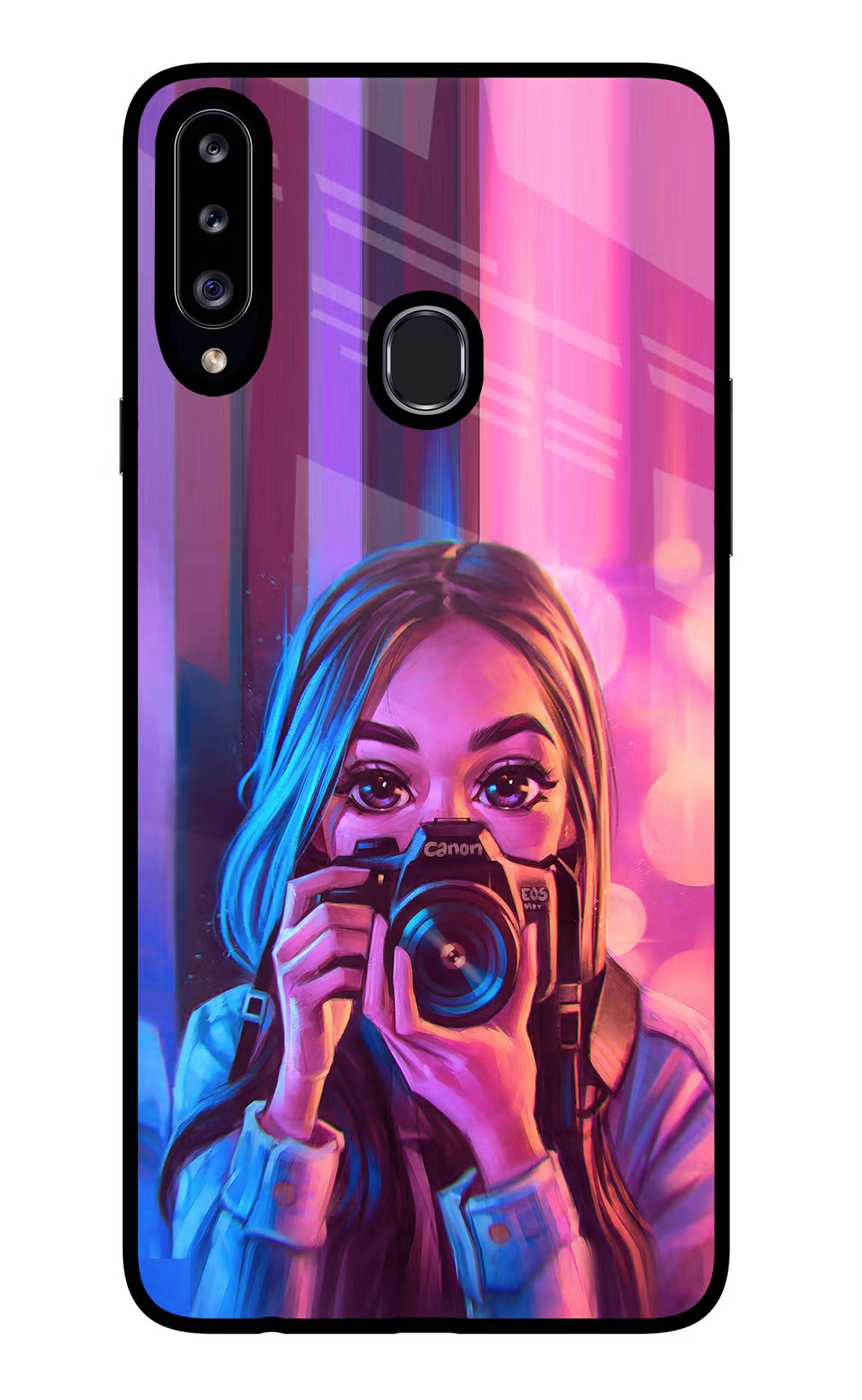 Girl Photographer Samsung A20s Glass Case Back Cover by Casekaro