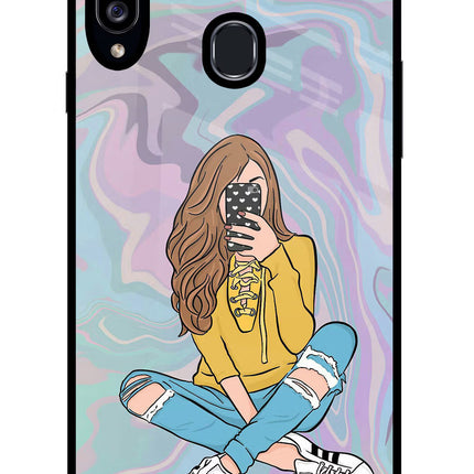 Selfie Girl Samsung A20s Glass Case Back Cover by Casekaro