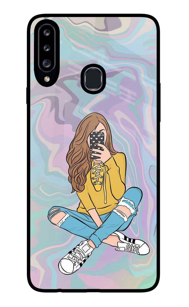 Selfie Girl Samsung A20s Glass Case Back Cover by Casekaro