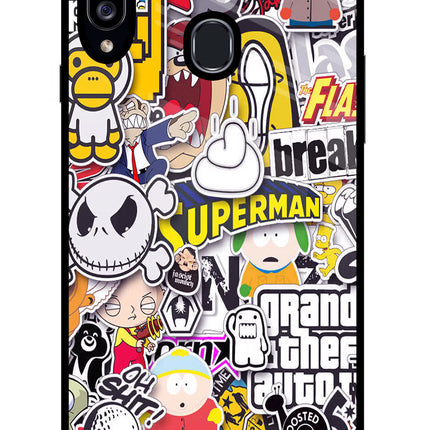 Sticker Bomb Samsung A20s Glass Case Back Cover by Casekaro