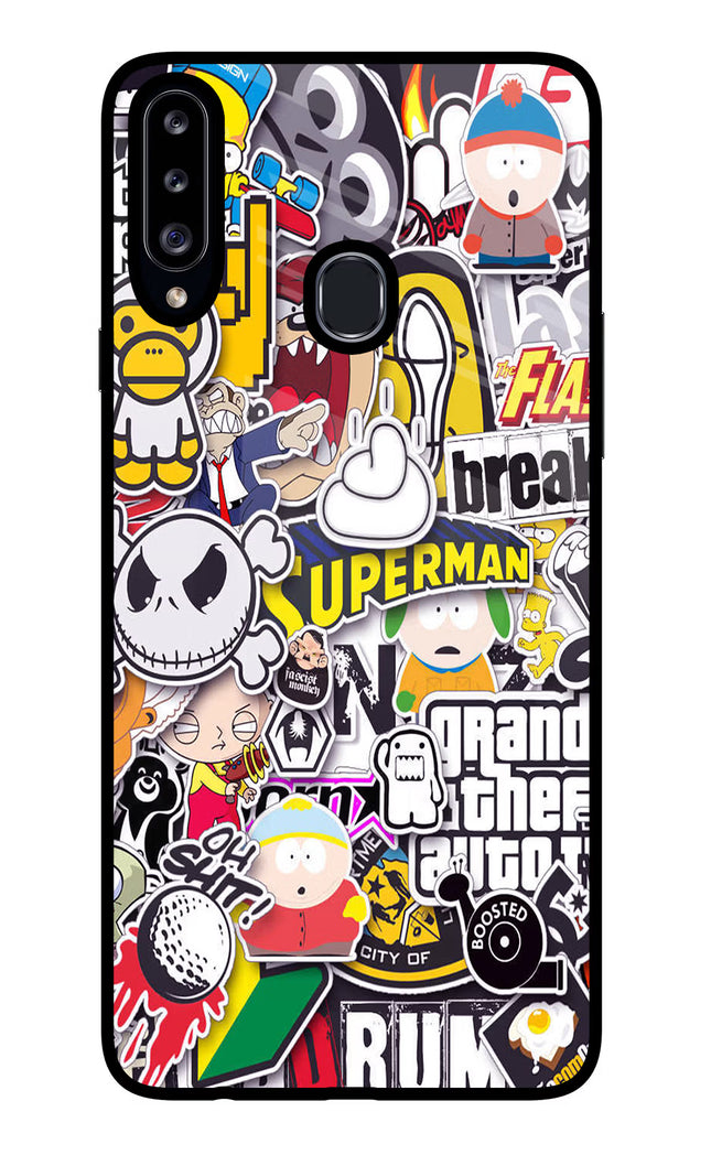 Sticker Bomb Samsung A20s Glass Case Back Cover by Casekaro