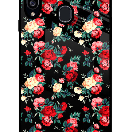 Rose Pattern Samsung A20s Glass Case Back Cover by Casekaro