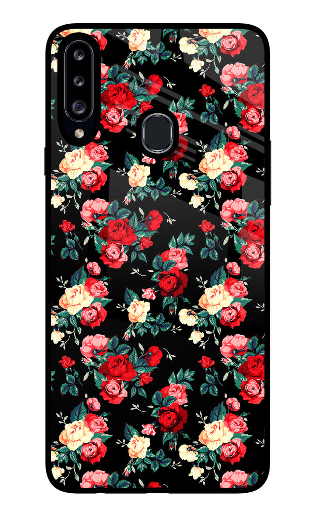 Rose Pattern Samsung A20s Glass Case Back Cover by Casekaro