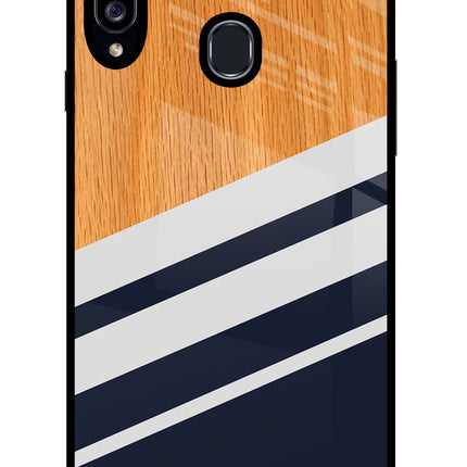 Blue and white wooden Samsung A20s Glass Case Back Cover by Casekaro