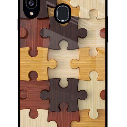 Wooden Puzzle Samsung A20s Glass Case Back Cover by Casekaro