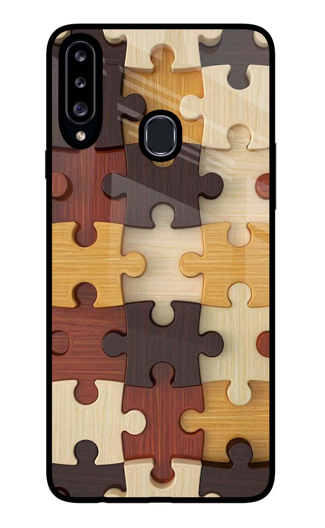 Wooden Puzzle Samsung A20s Glass Case Back Cover by Casekaro