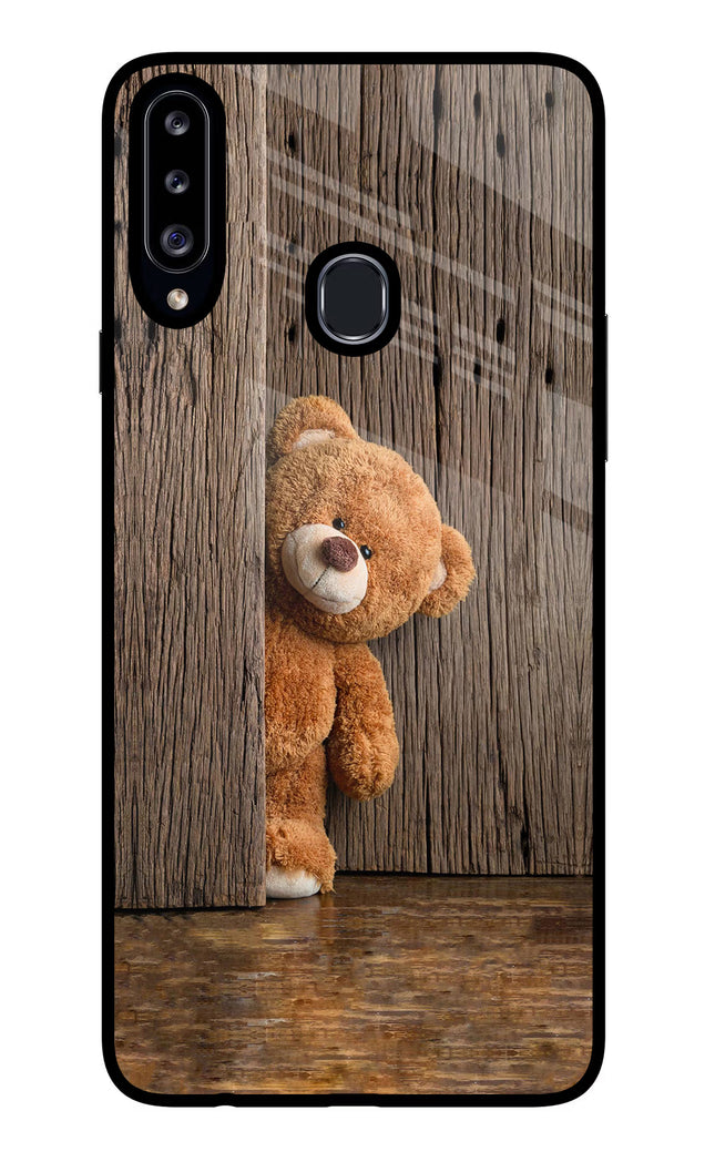Teddy Wooden Samsung A20s Glass Case Back Cover by Casekaro