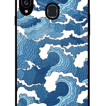 Blue Waves Samsung A20s Glass Case Back Cover by Casekaro